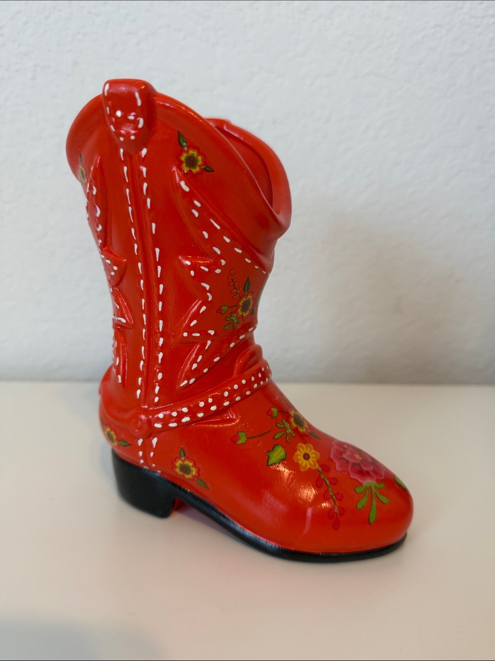 Small Orange and Floral Cowboy Boot Vase